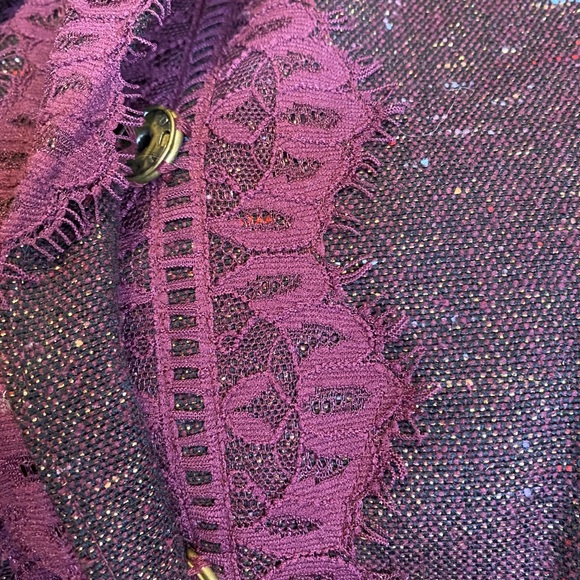 Bisou Bisou Chic Sparkly Plum Lace Tie Belt Jacket Trench Dress Coat Size 14 VGC - Picture 4 of 6